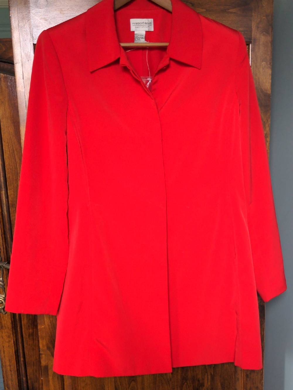 New Newport News Bright Red Single-Breasted Trench Coat, Sz 14, Fully Lined,